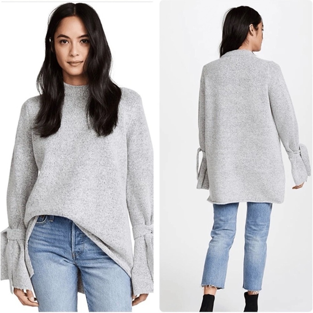 EUC J.O.A. Los Angeles Mock Neck Tie Sleeve Knit Sweater – Gray